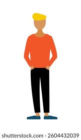 Simple illustration of a man in a red shirt with his hands in his pockets, Vector Illustration