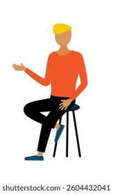 Simple illustration of a man in a red shirt talking while sitting in a chair, Vector Illustration