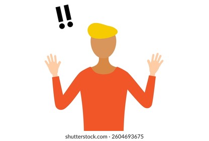 Simple illustration of a man in a red shirt raising his hand in surprise, Vector Illustration