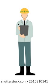 Simple illustration of a man supervisor wearing a helmet keep a record