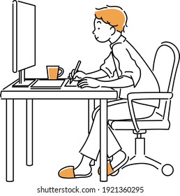 Simple illustration of a man taking online lessons