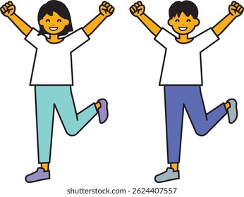 Simple illustration of a man and woman doing double fist pump