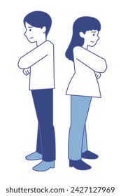 A simple illustration of a man and a woman facing each other and turning their backs