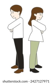 A simple illustration of a man and a woman facing each other and turning their backs