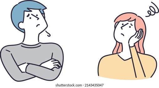 Simple Illustration Of A Man And Woman With Troubled Faces