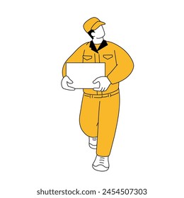 A simple illustration of a man in work clothes making a delivery
