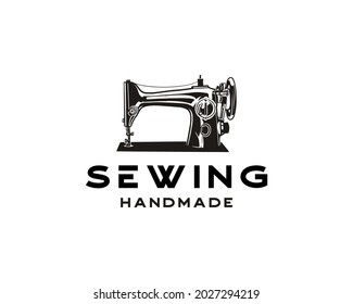 Simple illustration of manual sew machine logo. tailor shop logo design template
