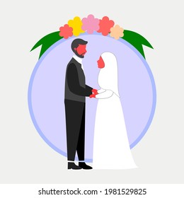 simple illustration of a married Muslim couple, wedding