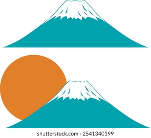 Material de ilustración simple del monte Fuji y la salida del sol