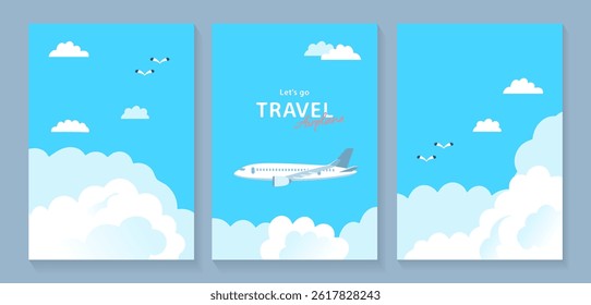 Simple illustration material of a passenger plane flying in the sky