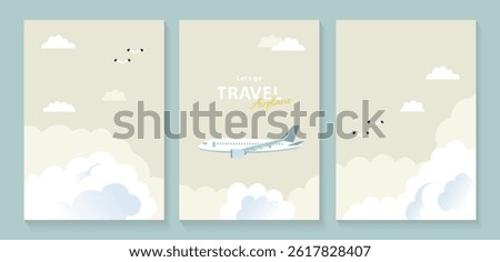 Simple illustration material of a passenger plane flying in the sky