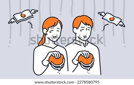 A simple illustration material of a young couple who has no money