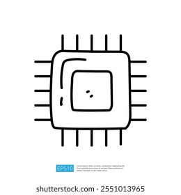 Eine einfache Abbildung eines Mikrochips mit Stiften, die Technologie und Elektronik darstellen.