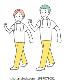 simple illustration of middle aged people walking