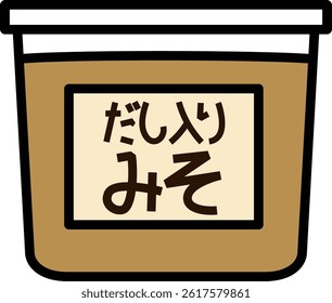A simple illustration of miso with dashi.
The characters in the illustration are in Japanese.
The English translation is "miso with dashi"