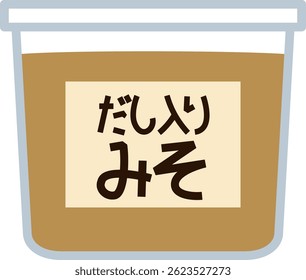 Uma ilustração simples de miso com dashi.
Os personagens da ilustração estão em japonês.
Significa miso com dashi.