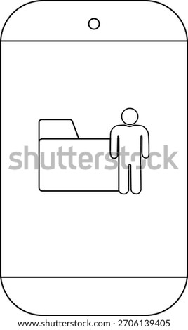 A simple illustration of a mobile phone screen displaying a file folder icon next to a person icon
