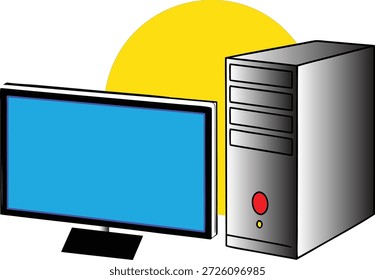 Eine einfache Abbildung eines modernen Desktop-PC-Setups mit einem Monitor und einem CPU-Tower