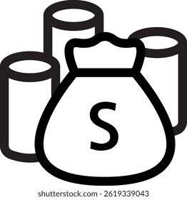 Simple illustration of a money bag and coins representing finance, savings, and wealth