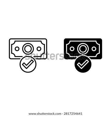 A simple illustration of a money icon with a check mark symbol indicating approval or confirmation.