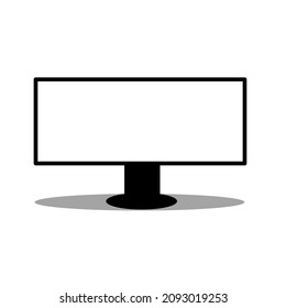 A simple illustration of a monitor for a TV or PC. It is designed very simply and elegantly in black, accompanied by the shadow of the monitor.