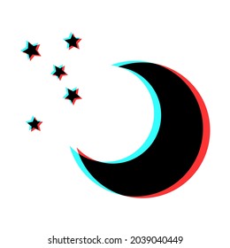 Simple illustration of moon icon with 3d effect and blue and red colors