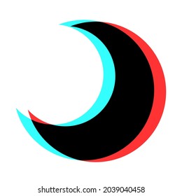 Simple illustration of moon icon with 3d effect and blue and red colors