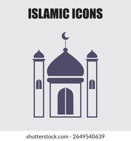 Uma ilustração simples de uma mesquita com uma lua crescente, representando a arquitetura islâmica e o simbolismo religioso.