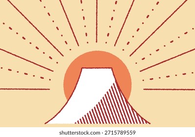 Una simple ilustración del Monte Fuji y el primer amanecer de Japón