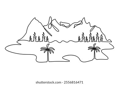 Simple illustration of mountain vector continuous single line drawing