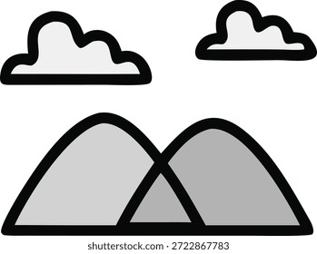 A simple illustration of mountains and clouds in a minimalist style