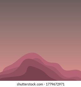 Simple illustration of the mountains at sunset with a beautiful purple color