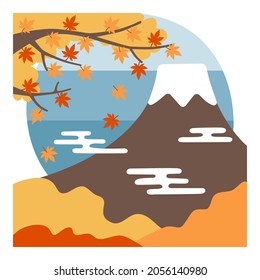 A simple illustration of Mt. Fuji seen through the autumn leaves