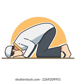 simple illustration of a Muslim man prostrating in his prayer