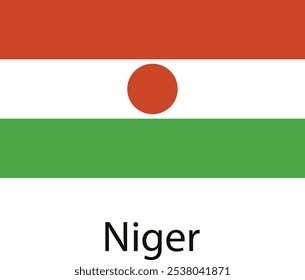 Eine einfache Illustration der nigerianischen Flagge mit drei horizontalen Streifen in Orange, Weiß und Grün, mit einem orangefarbenen Kreis in der Mitte des weißen Streifens.