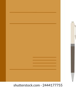 Simple illustration of a notebook and a ballpoint pen