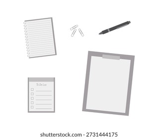 Ilustración simple de un bloc de notas y bolígrafo