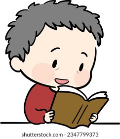 Simple illustration of an old man in red sweater reading