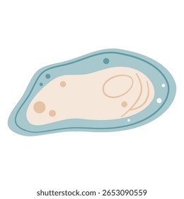 Ilustração simples de um mexilhão azul aberto mostrando a carne dentro, perfeito para frutos do mar e temas de comida gourmet.