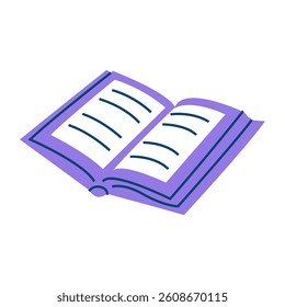 Simple illustration of an open purple book. Ideal for education and learning designs.