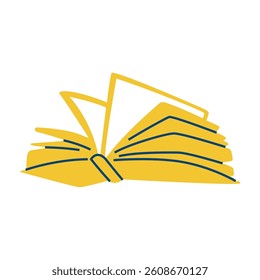 Simple illustration of an open yellow book. Ideal for education and learning designs.