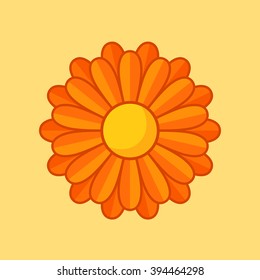 Simple illustration of orange flower with contour. Separate bloom.