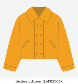 A simple illustration of an orange jacket with a collar and buttons.