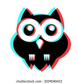 Simple illustration of owl icon with 3d effect and blue and red colors