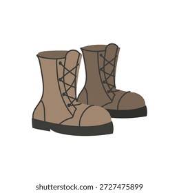 Una ilustración simple de un par de botas de combate marrones. Zapatos militares Doodle.