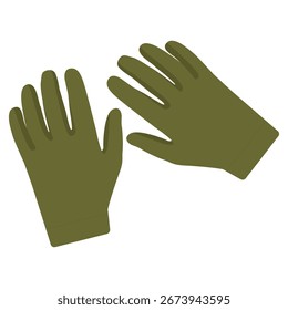 Ilustração simples de um par de luvas de trabalho verdes. Ideal para jardinagem ou temas industriais.