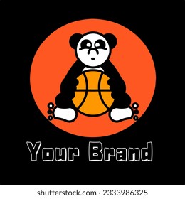 Simple illustration of panda animal holding a basketball. Design for sport logo, dame icon etc