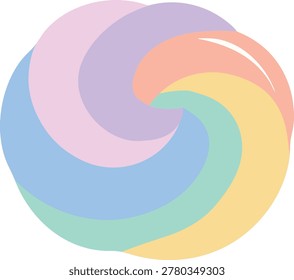 Simple illustration of a pastel spiral slime swirl with soft rainbow colors curling into a rounded shape.