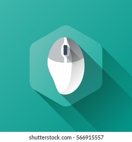 simple illustration of PC mouse icon in flat style with soft long shadow. vector computer mouse symbol design. can be used for web design, web site, app mobile or widget.