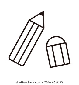 Uma ilustração simples de um lápis e uma borracha.